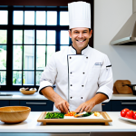 Home 9 Modern Chef's Table**
"A fully clothed professional chef, smiling slightly, meticulously arranging colorful, fresh ingredients on a beautifully set chef's table. The table features handcrafted ceramic plates, wooden bowls, and bamboo chopsticks. The background is a brightly lit, modern kitchen with stainless steel appliances. Soft, natural light streams through a window. Safe for work, appropriate content, perfect anatomy, correct proportions, natural pose, well-formed hands, proper finger count, natural body proportions, professional photography, high quality, modest clothing."
**