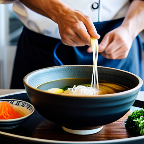 Home 20 Umami Dashi Preparation**
"A chef preparing dashi in a modern kitchen, kombu and katsuobushi visible, steaming broth, professional food photography, focus on the rich color, fully clothed, appropriate content, safe for work, natural proportions, professional setting, emphasizing the savory essence of umami, family-friendly."
**